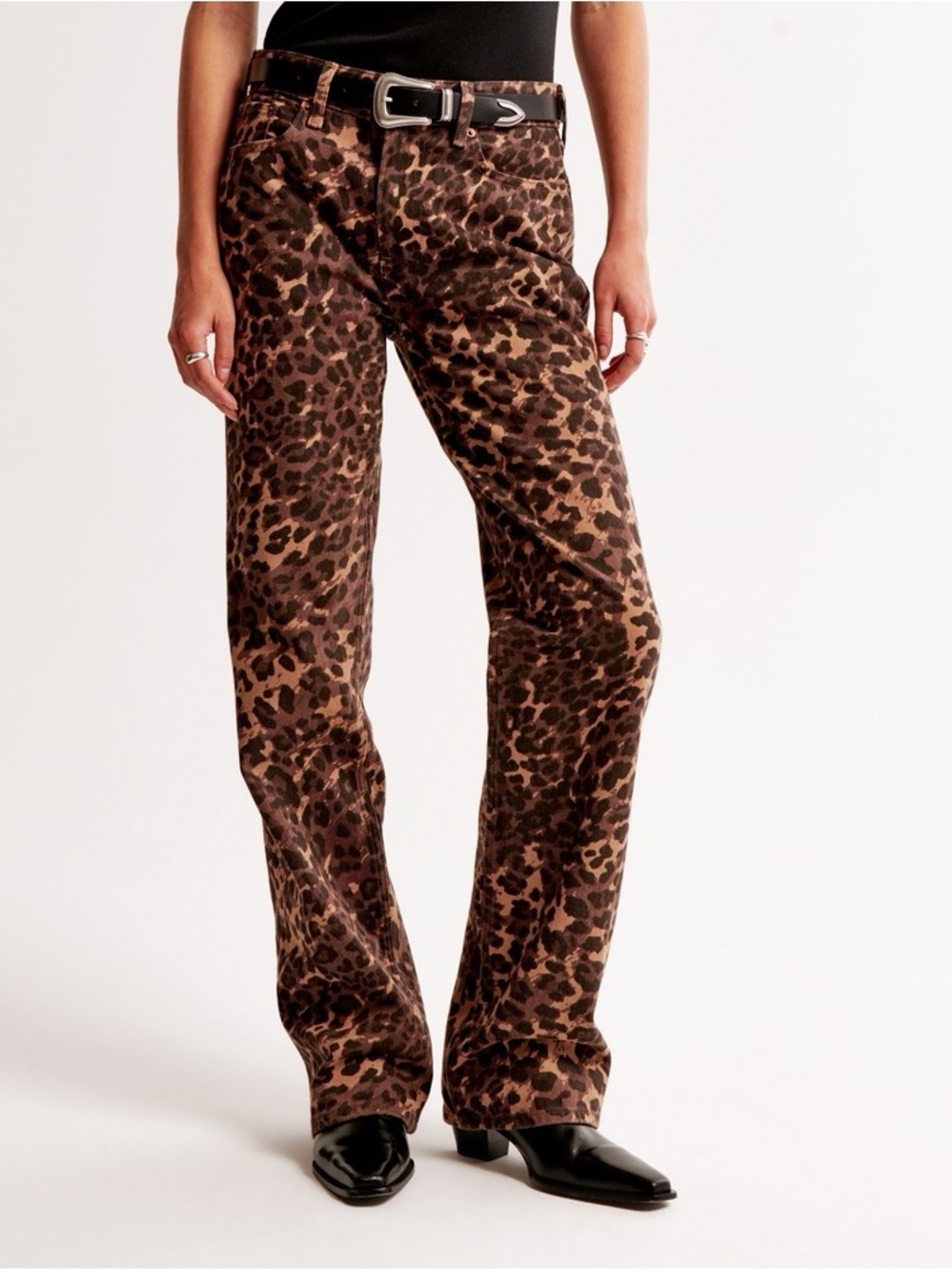 Abercrombie & Fitch Leopard-Print Wide-Leg Jeans in Brown and Black